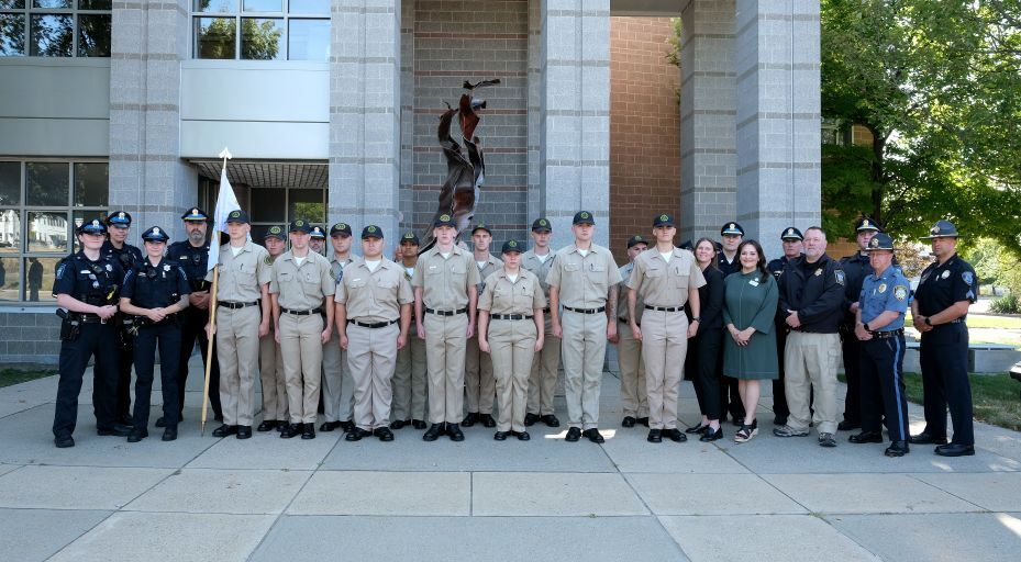 President Hodge, University Police, 8th Fitchburg State University Police Program Recruit Student Officers at Fitchburg Fire Department - 9/11 Commemoration