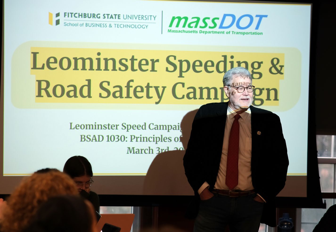 Principles of Management Class Partners with MassDOT, City of Leominster, and Travelers Marketing on Speed Awareness Initiative