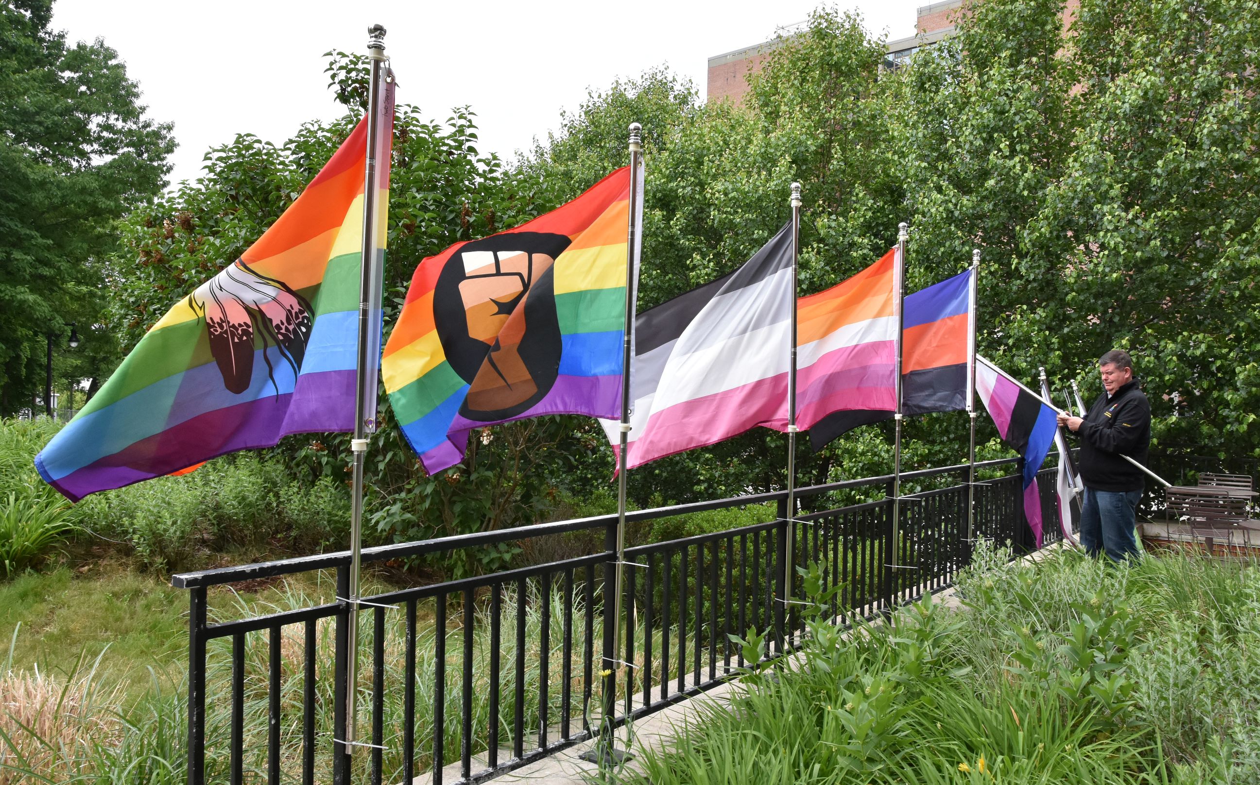 Around Campus - Pride Month Flags on G-Level Patio