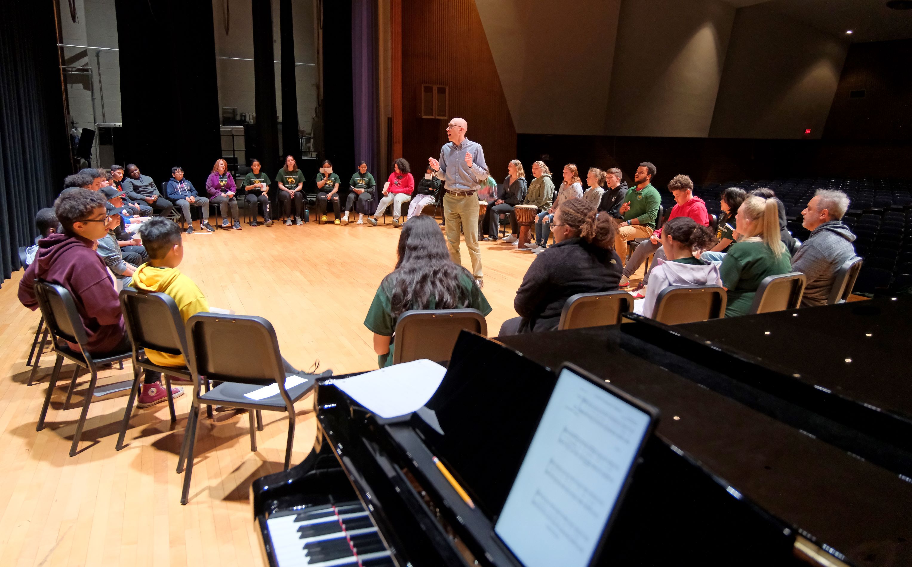 Young Falcons Academy Week Alma Mater in Weston Auditorium with